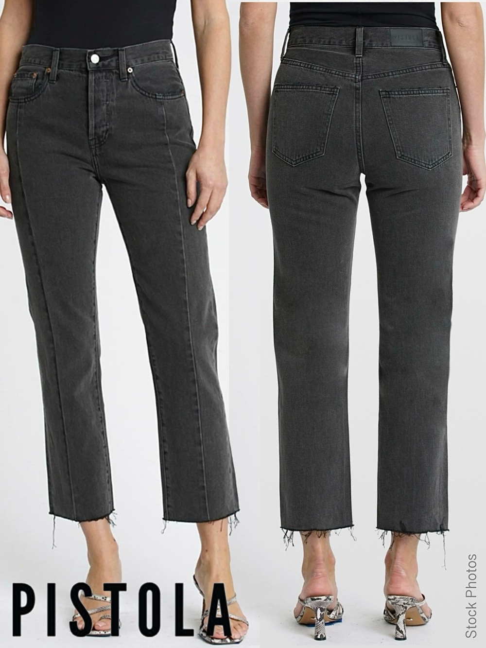 PISTOLA Asher Charlie High Rise Straight Button-fly Seamed Jeans Raw Hem (28)